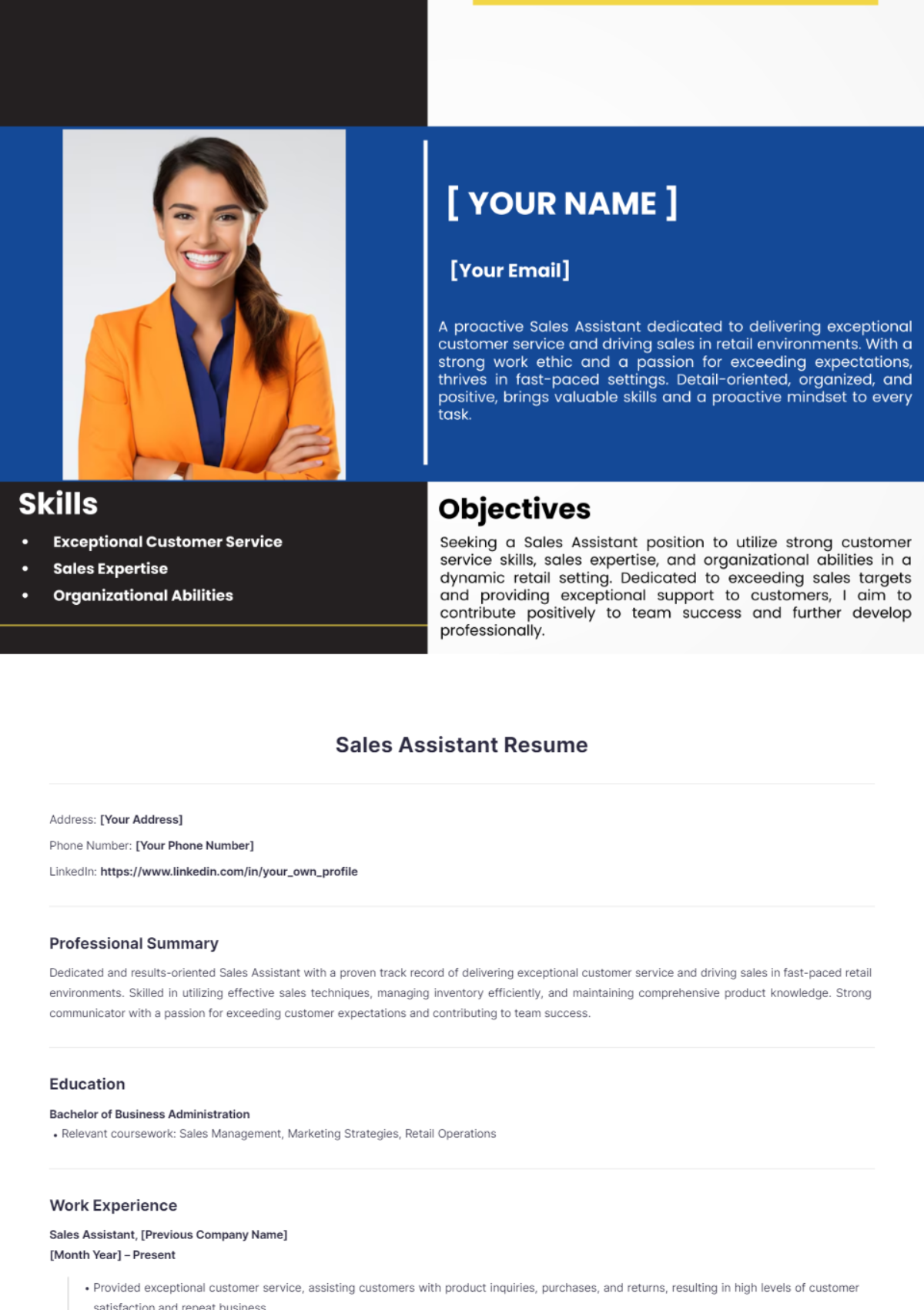 Sales Assistant Resume - Edit Online & Download