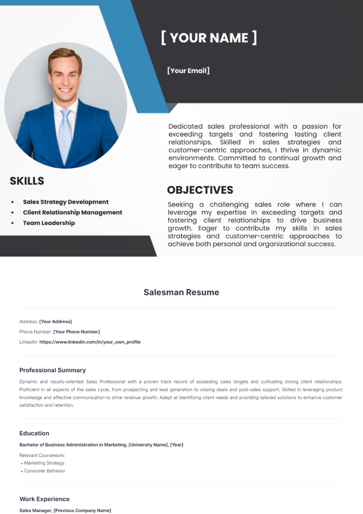 Salesman Resume - Edit Online & Download