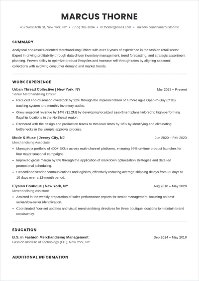 Free Merchandising Officer ATS Resume Template, AI Resume Builder