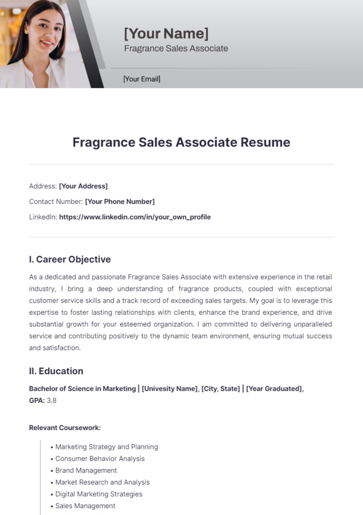 Fragrance Sales Associate Resume - Edit Online & Download