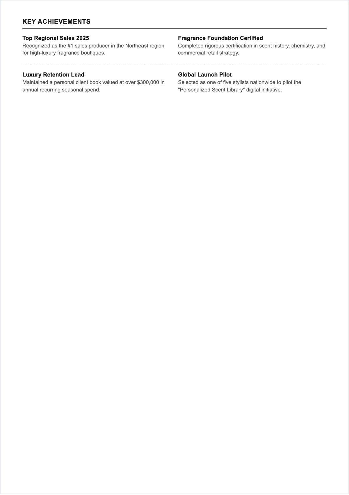 Free Fragrance Sales Associate ATS Resume Template, AI Resume Builder