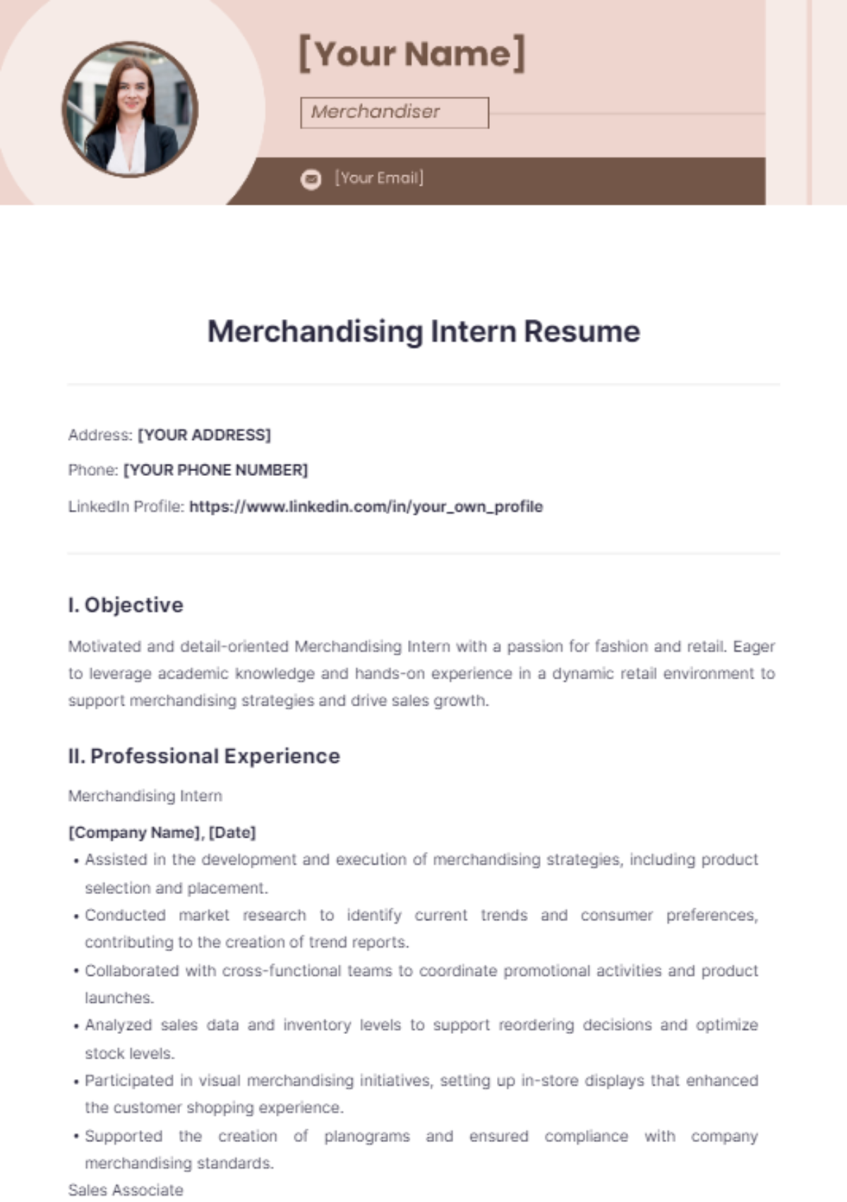 Merchandising Intern Resume - Edit Online & Download