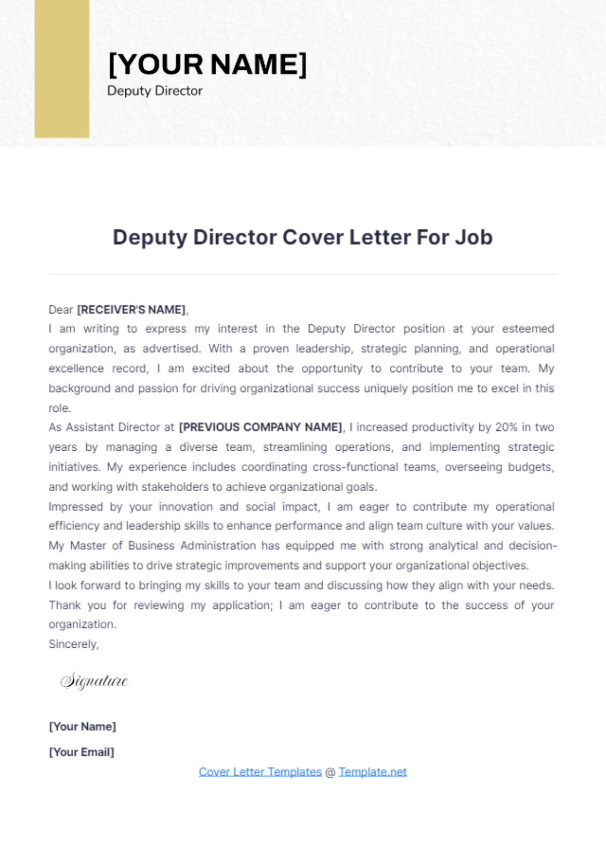 Deputy Director Cover Letter For Job - Edit Online & Download