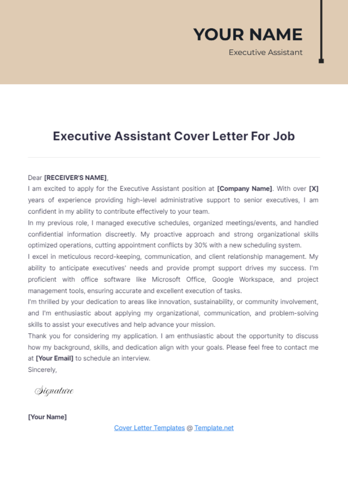 Executive Assistant Cover Letter For Job - Edit Online & Download