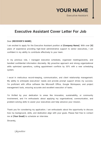 Free Executive Assistant Cover Letter For Job to Edit Online