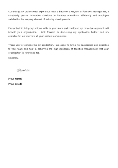 Free Facilities Manager Cover Letter For Job to Edit Online