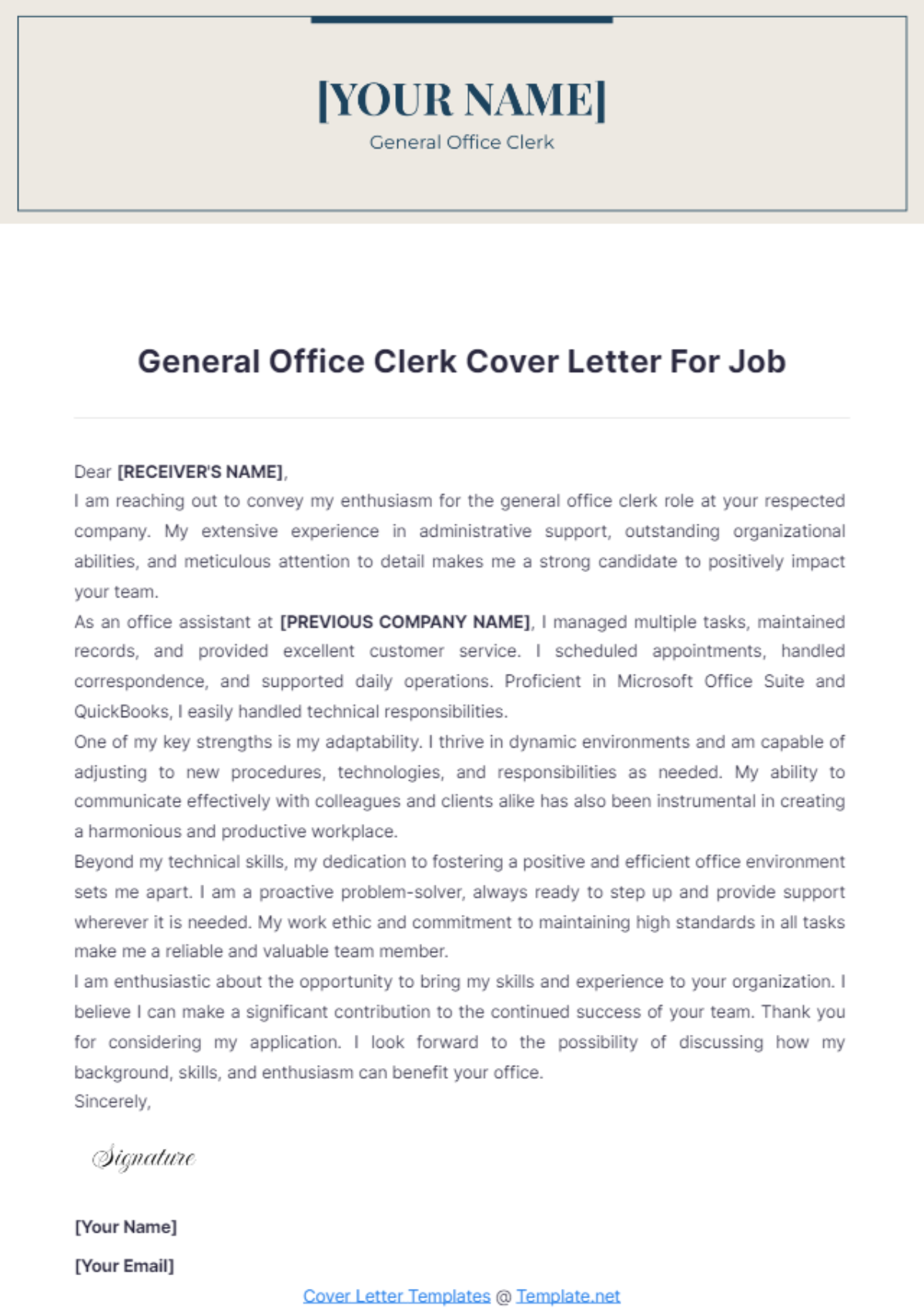 General Office Clerk Cover Letter For Job - Edit Online & Download