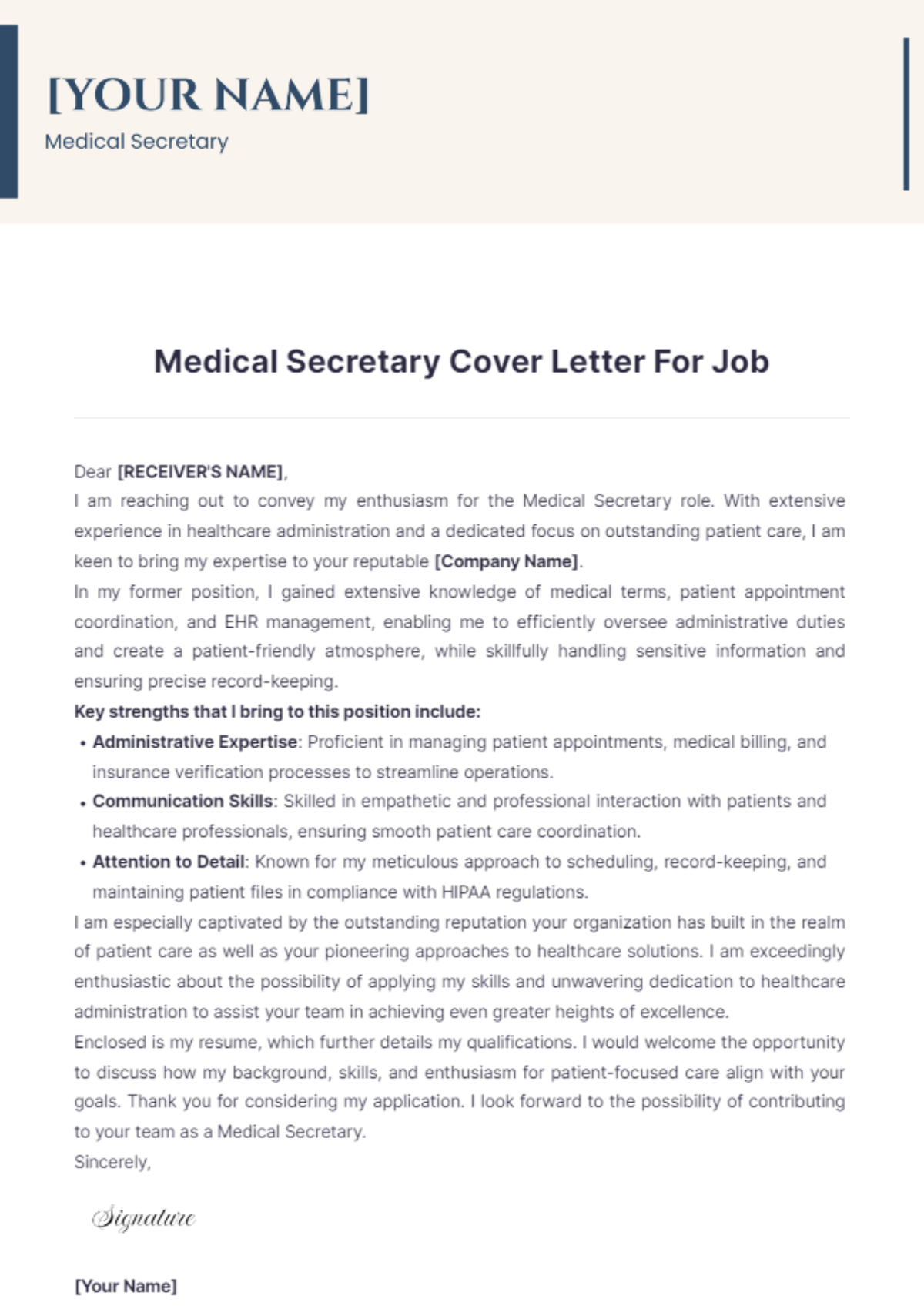 Medical Secretary Cover Letter For Job - Edit Online & Download