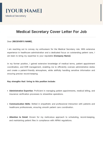 Free Medical Secretary Cover Letter For Job to Edit Online