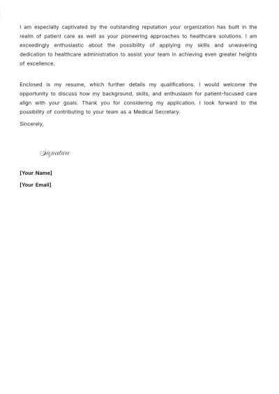Free Medical Secretary Cover Letter For Job to Edit Online