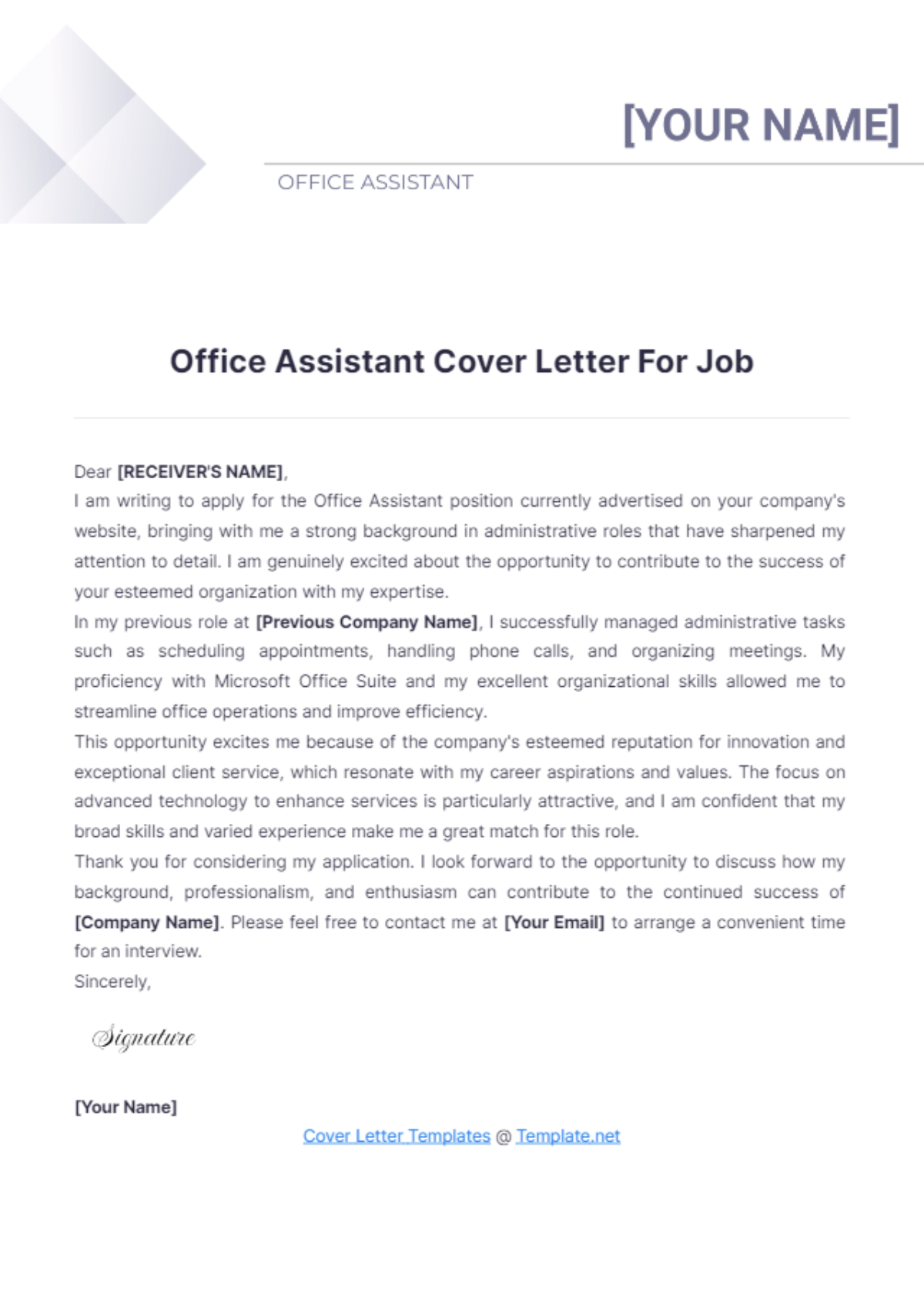 Office Assistant Cover Letter For Job - Edit Online & Download