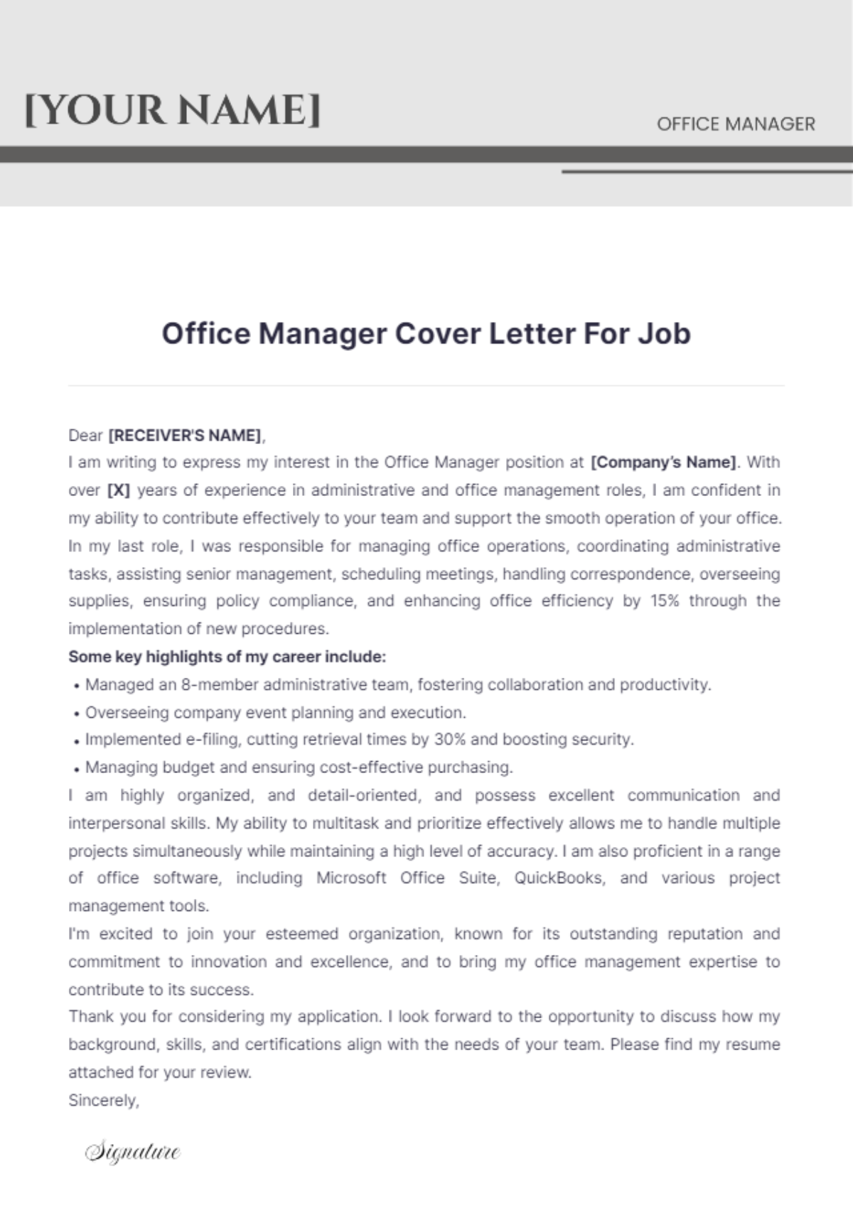 Office Manager Cover Letter For Job - Edit Online & Download