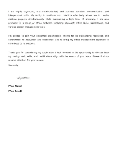 Free Office Manager Cover Letter For Job to Edit Online