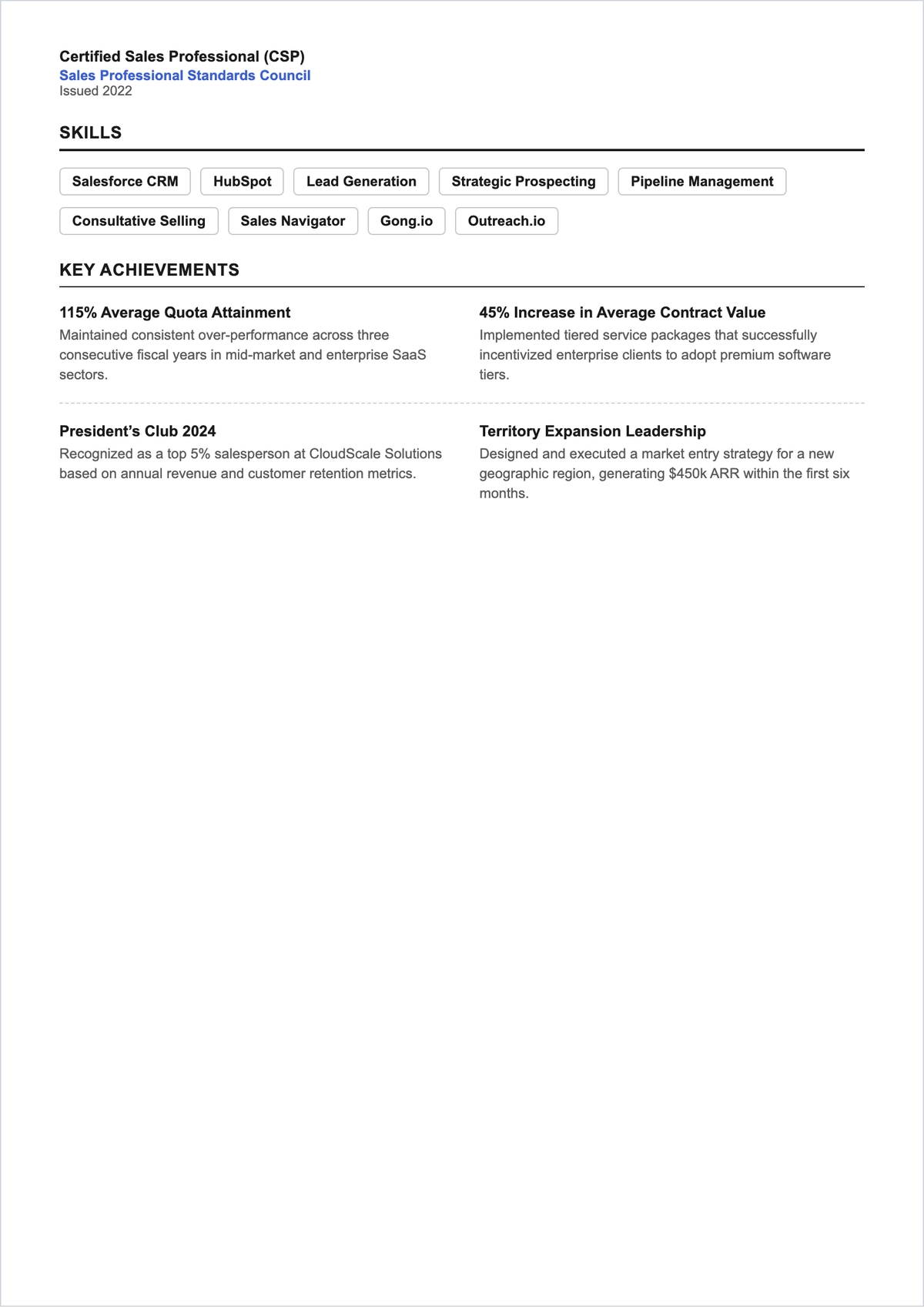 Free Software Sales Representative ATS Resume Template