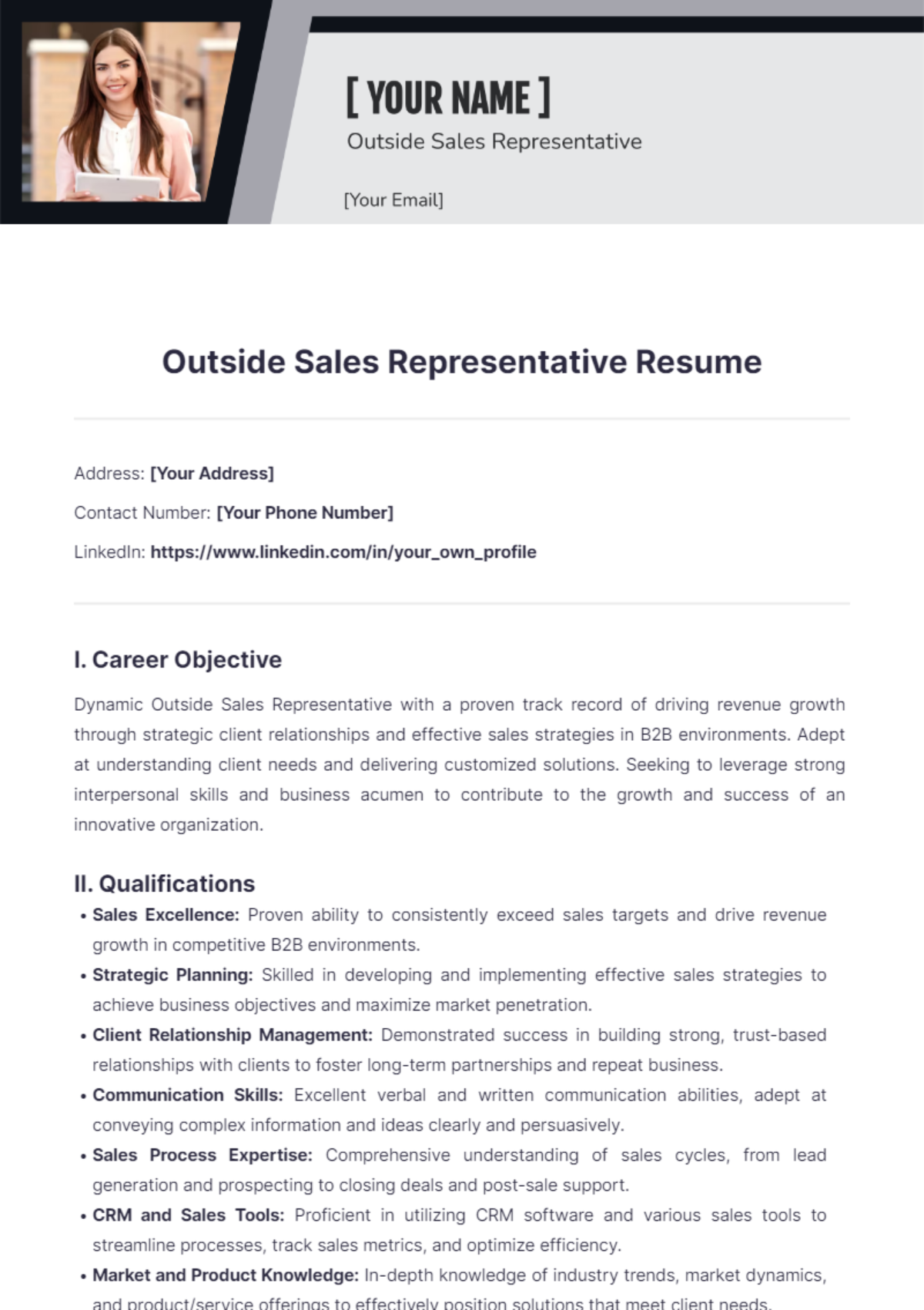 Outside Sales Representative Resume - Edit Online & Download