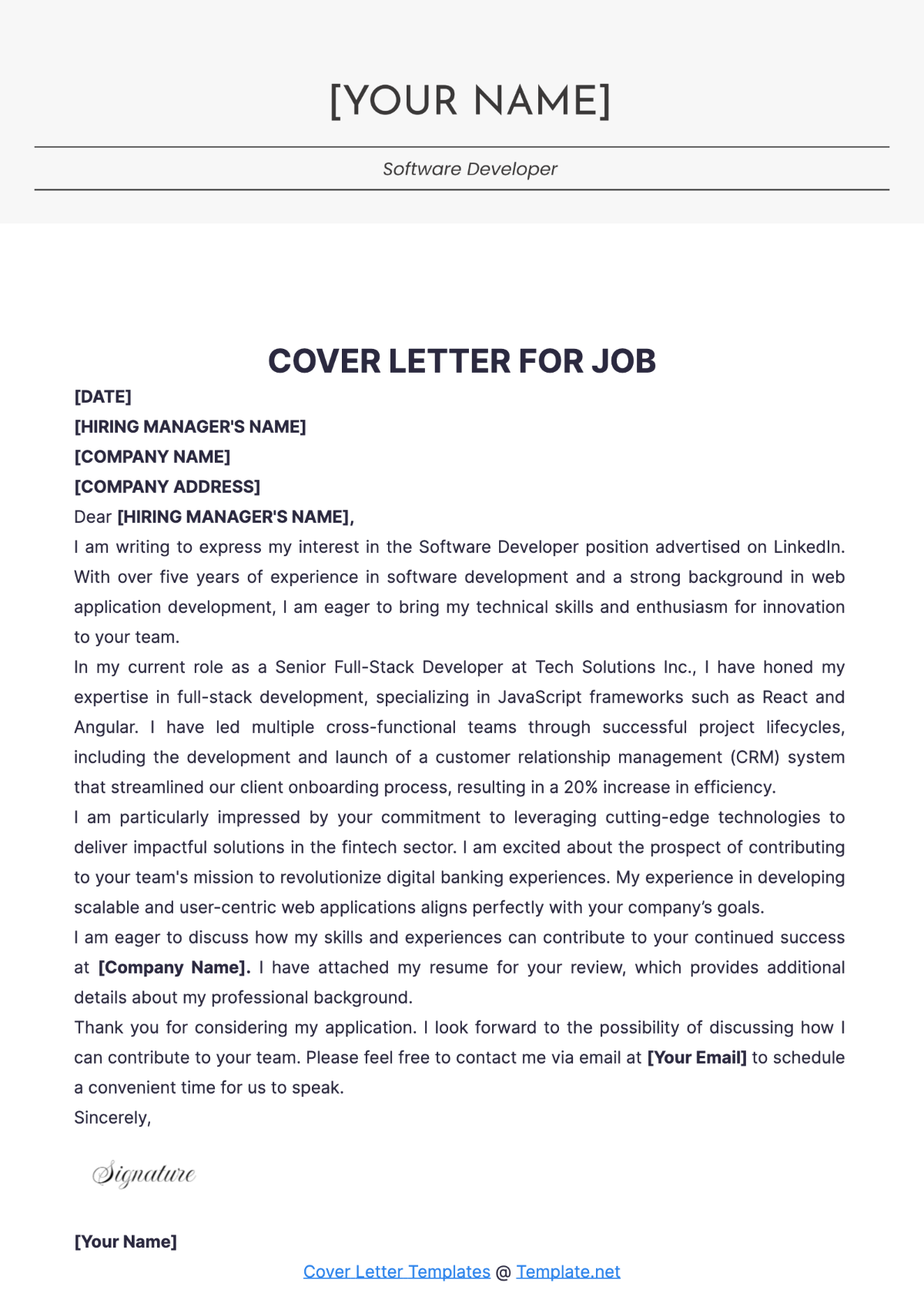 Cover Letter For Job