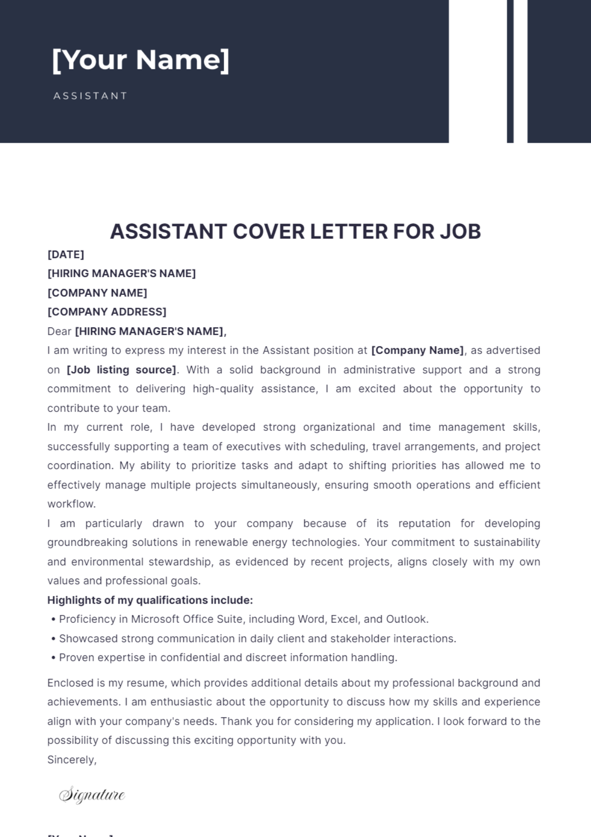 Assistant Cover Letter For Job - Edit Online & Download