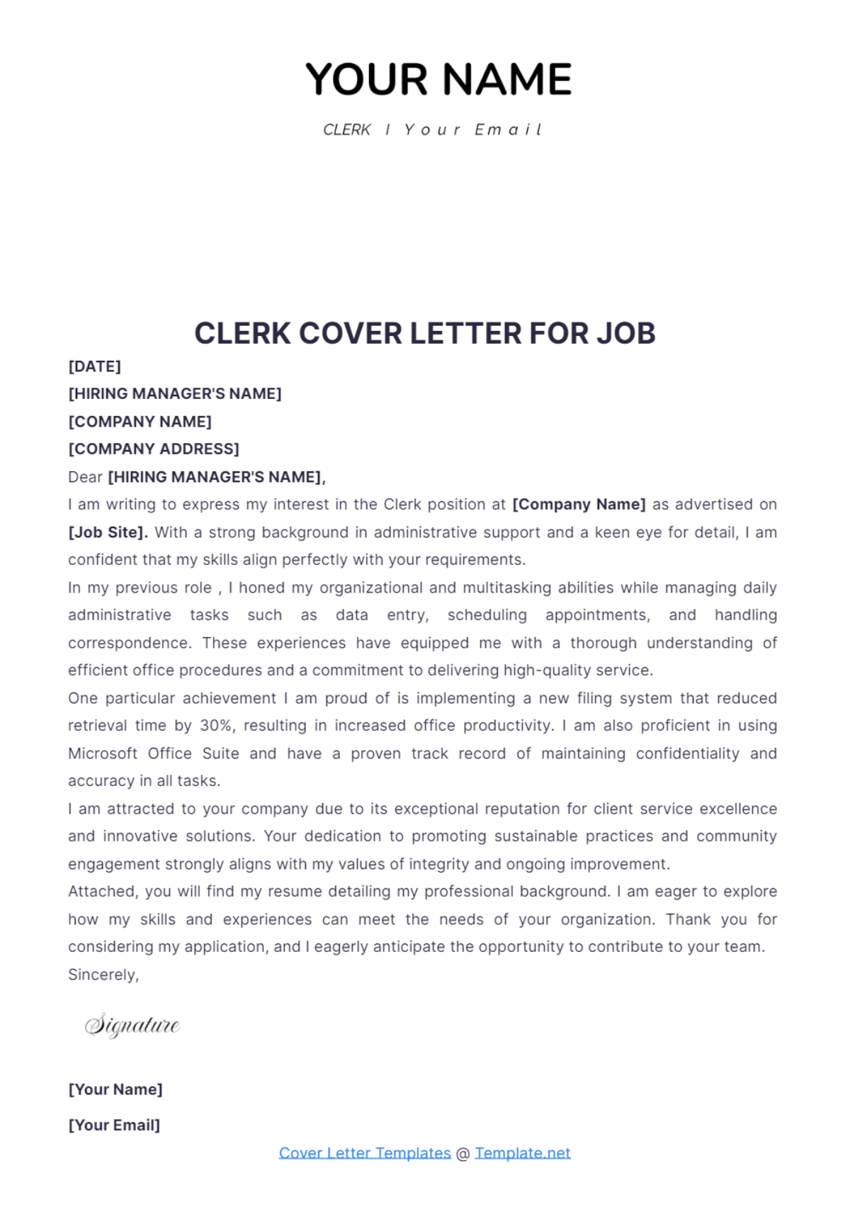 Clerk Cover Letter For Job - Edit Online & Download