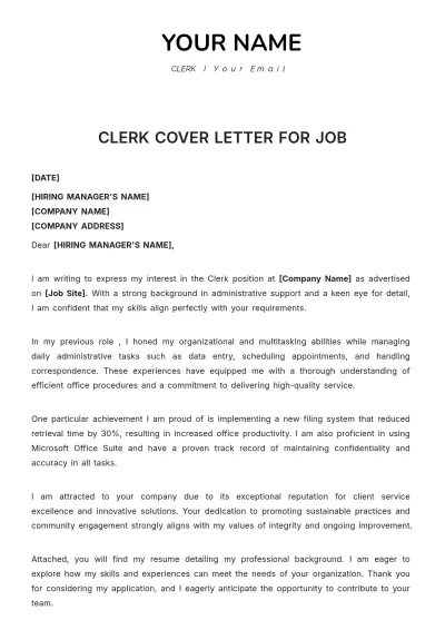 Free Clerk Cover Letter For Job to Edit Online