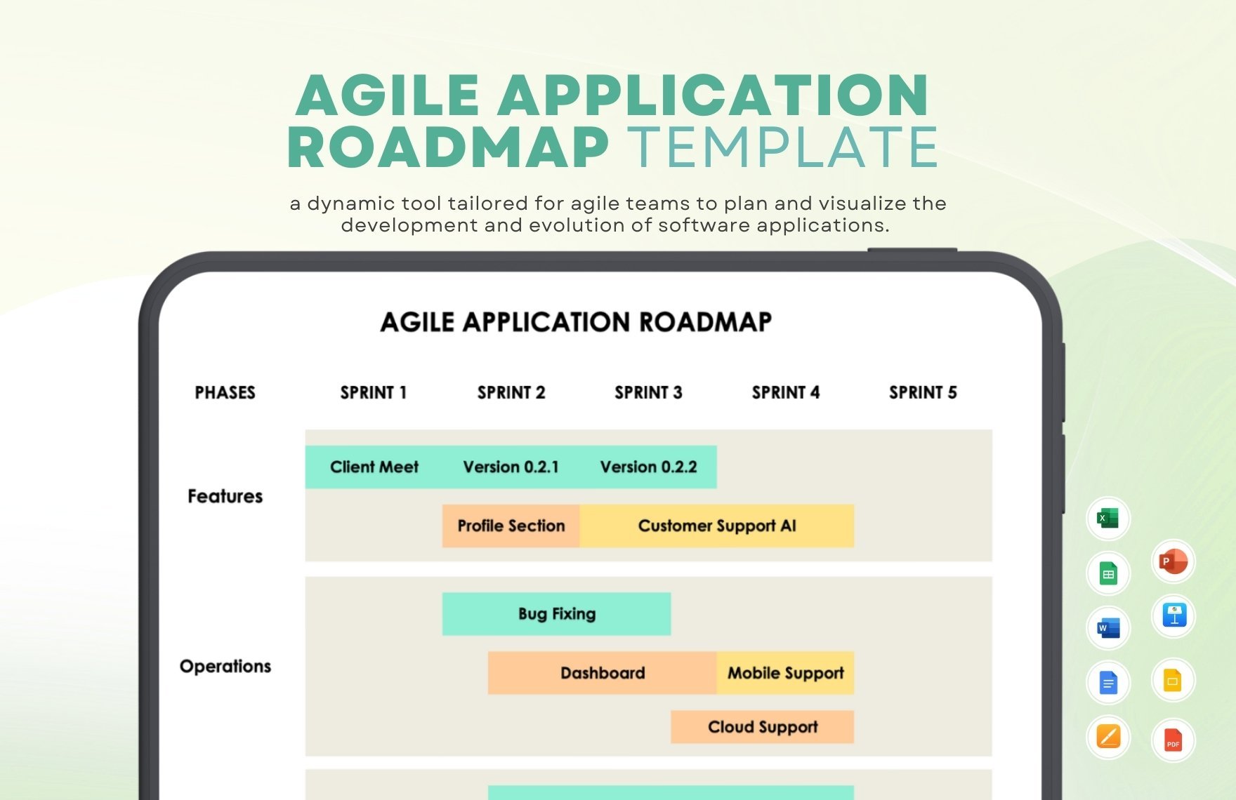 Agile Application Roadmap Template in Word, Google Docs, Excel, PDF, Google Sheets, Apple Pages, PowerPoint, Google Slides, Apple Keynote