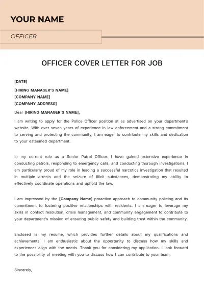 Free Officer Cover Letter For Job to Edit Online
