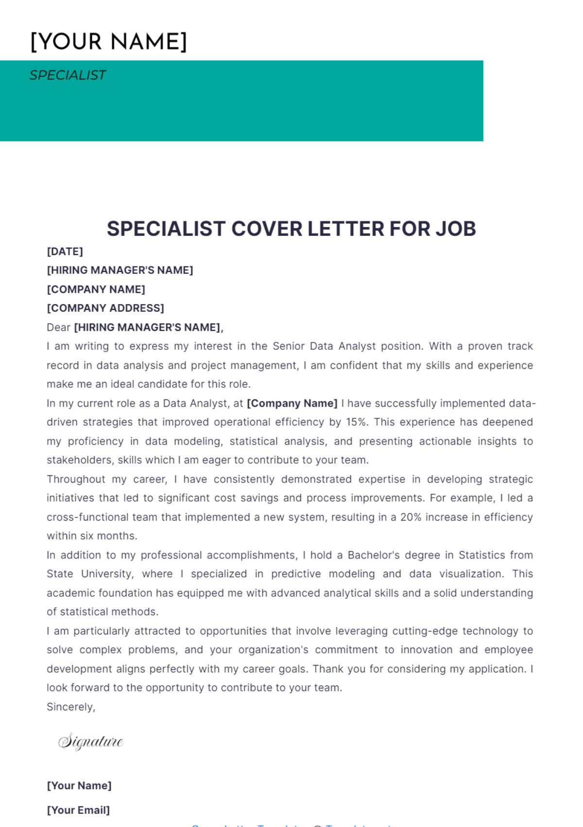 Specialist Cover Letter For Job - Edit Online & Download