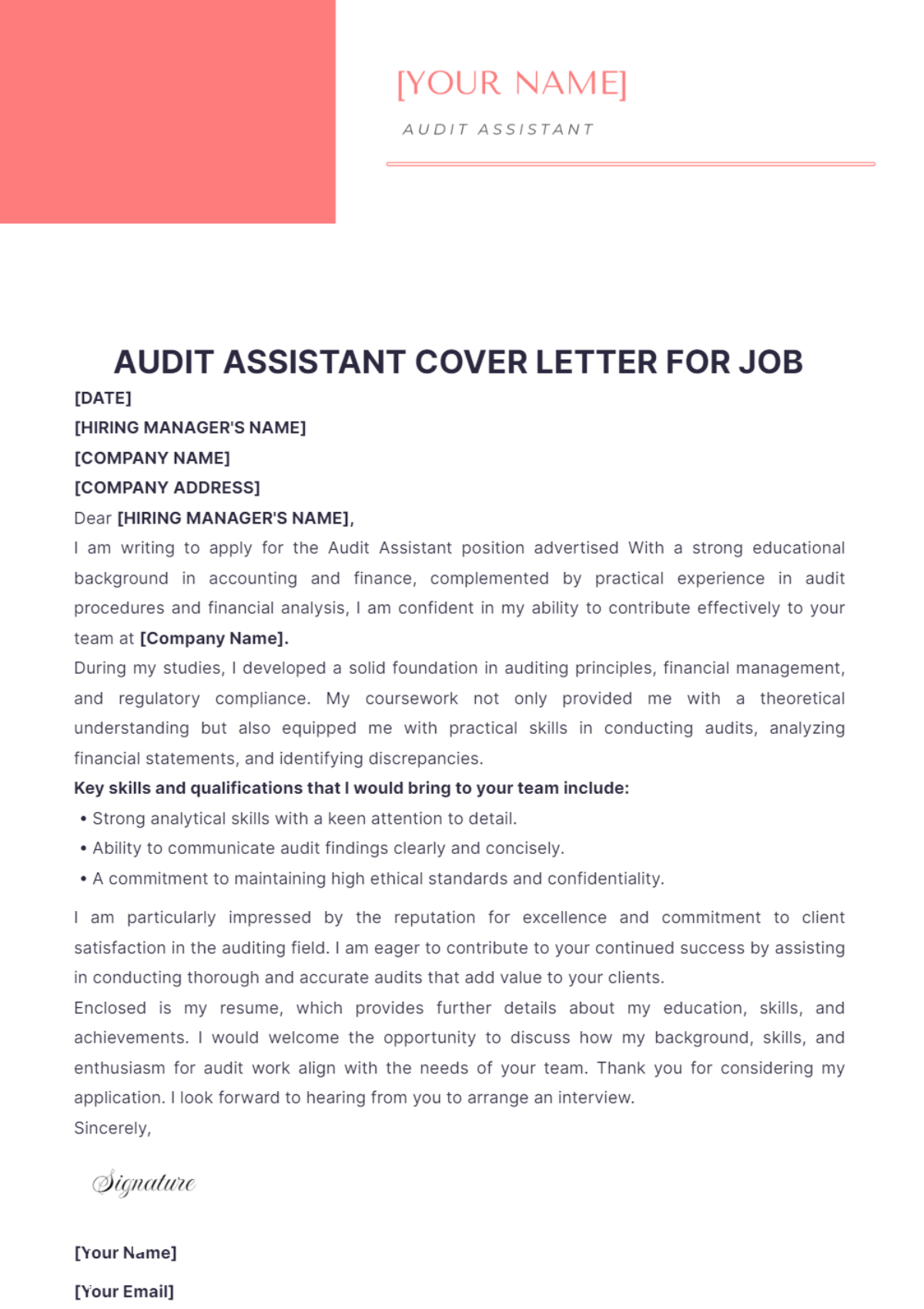 Audit Assistant Cover Letter For Job - Edit Online & Download