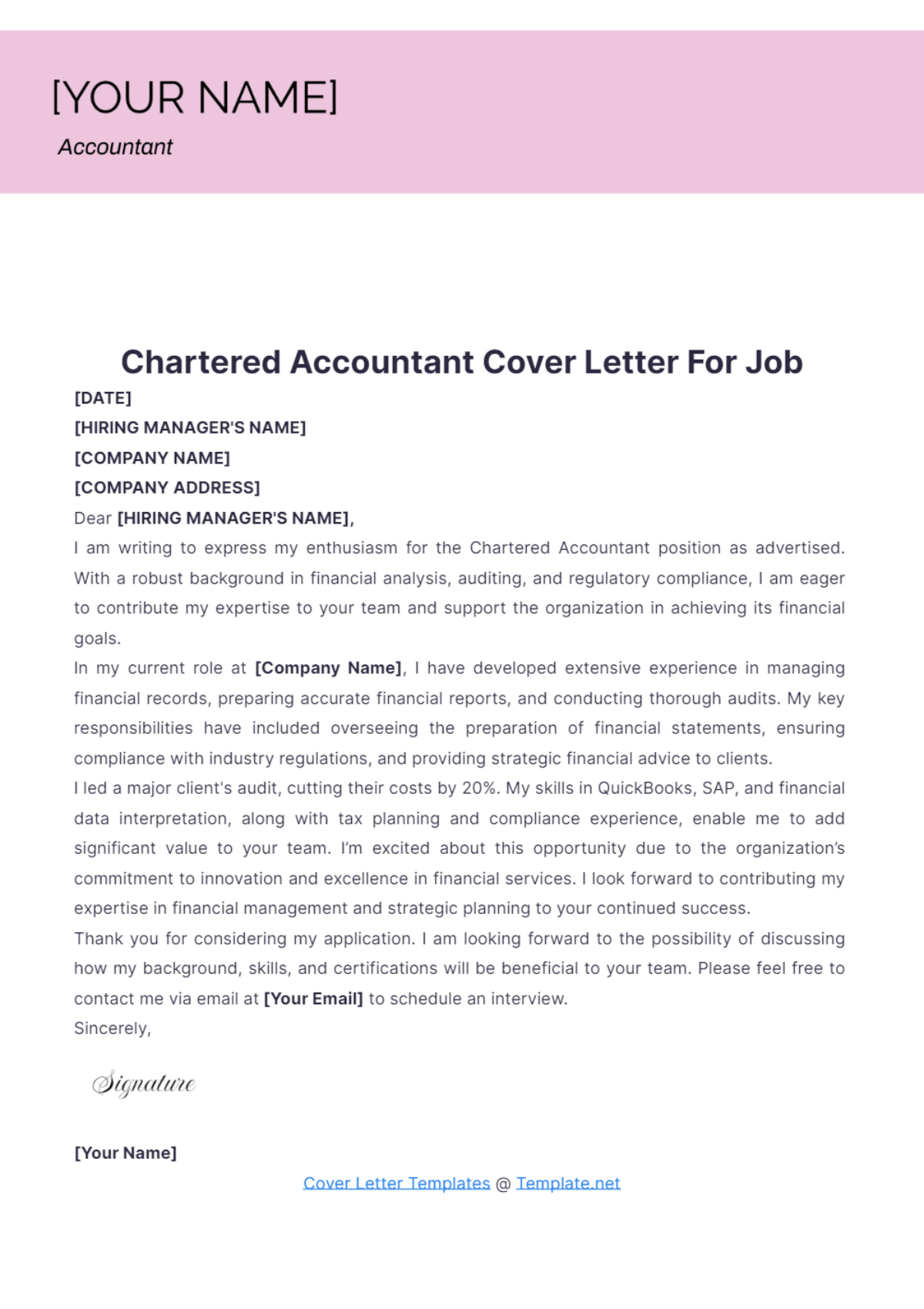 chartered accountant cover letter