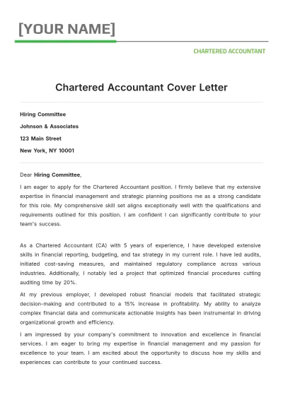 Free Chartered Accountant Cover Letter to Edit Online