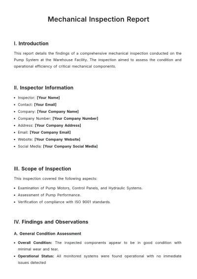 Free Mechanical Inspection Report Template to Edit Online
