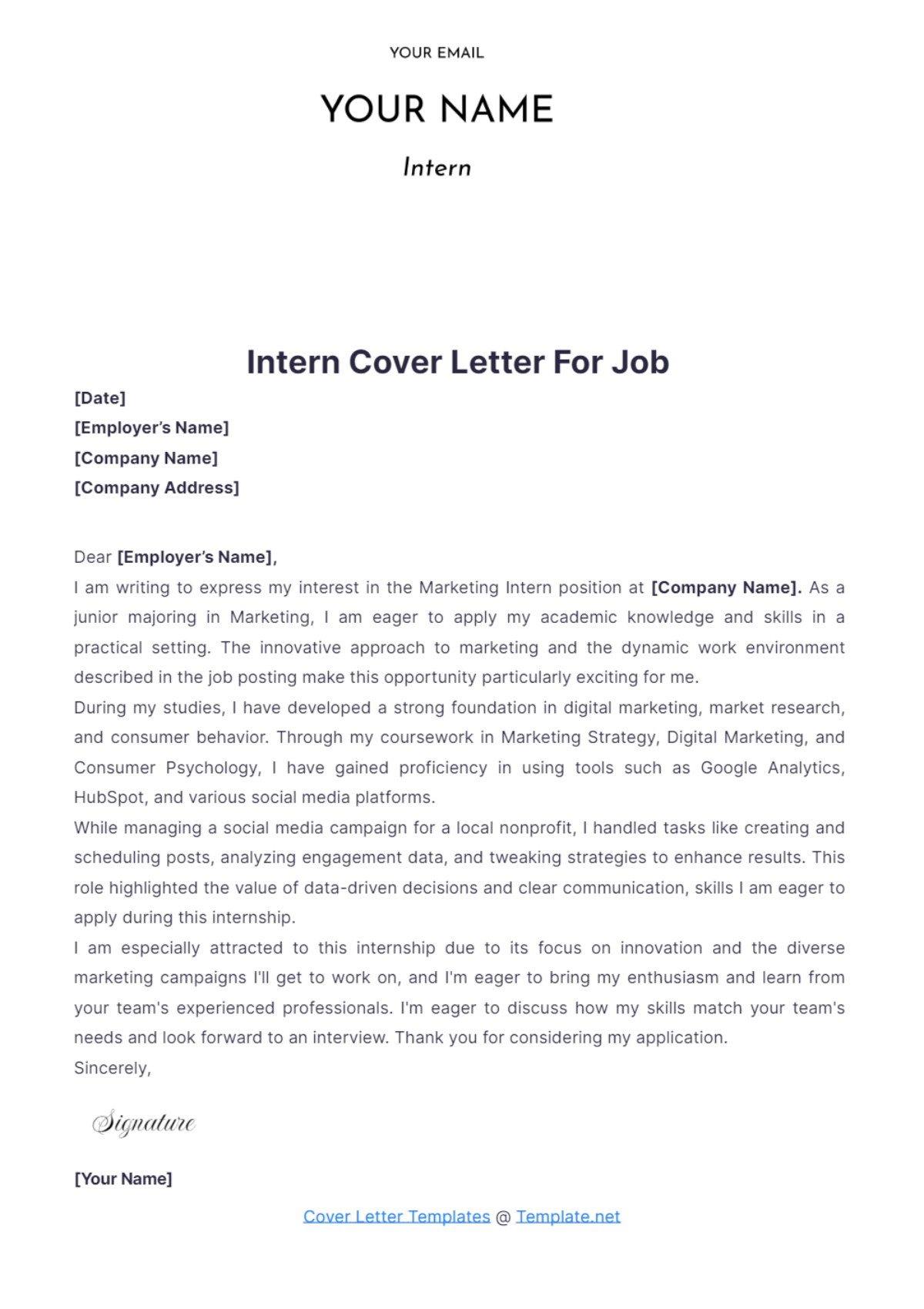 Intern Cover Letter For Job - Edit Online & Download