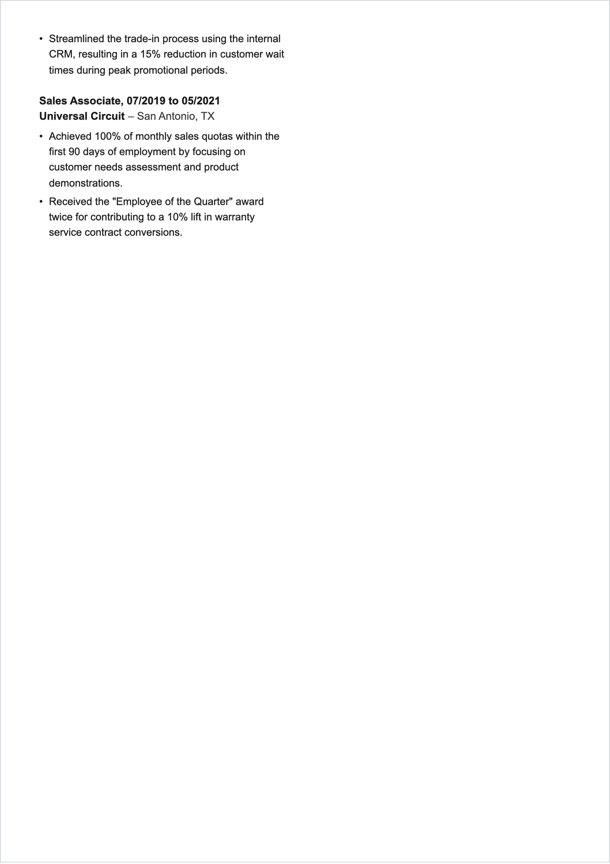 Free Sales Associate ATS Resume Template, AI Resume Builder