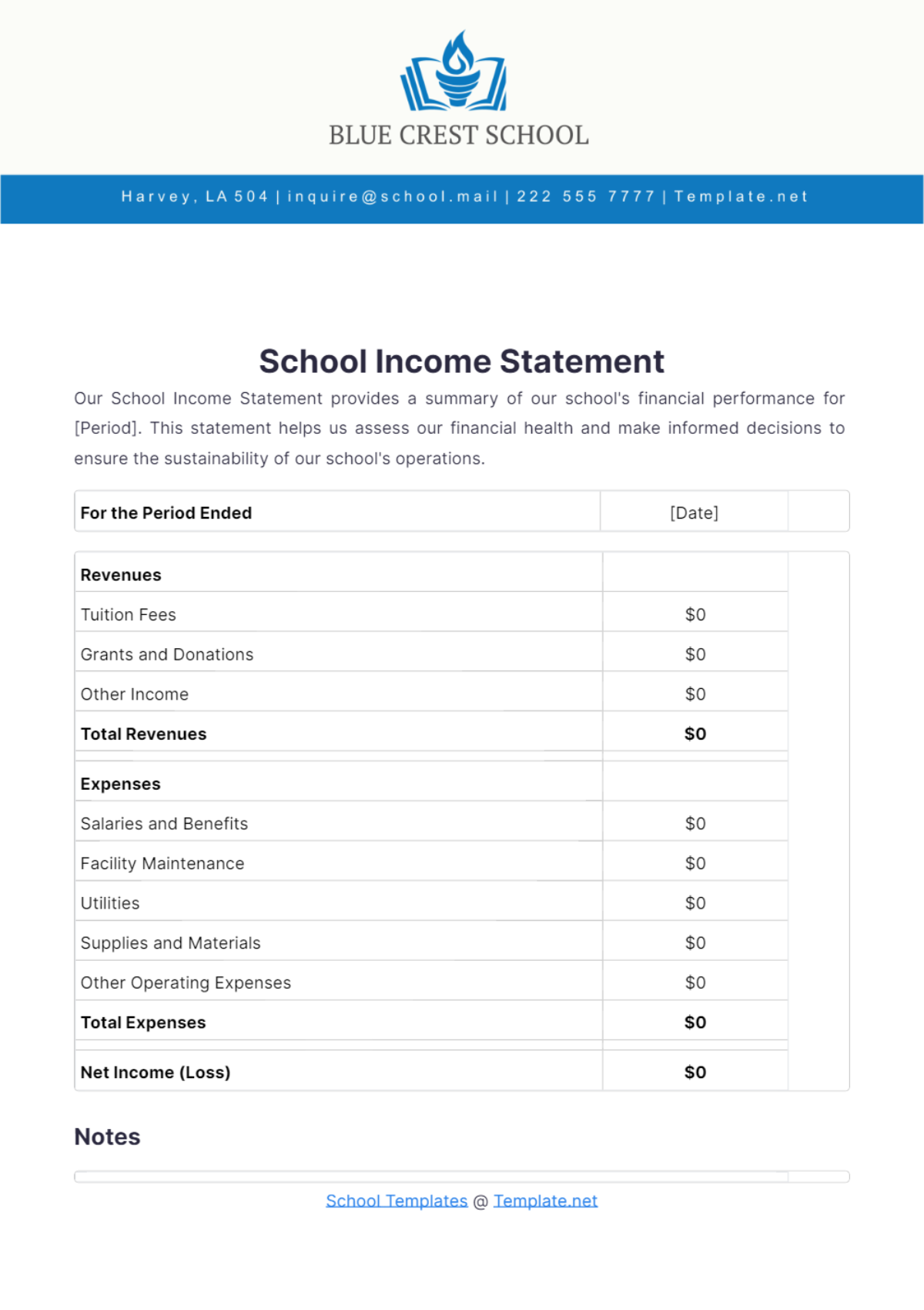 School Income Statement Template - Edit Online & Download