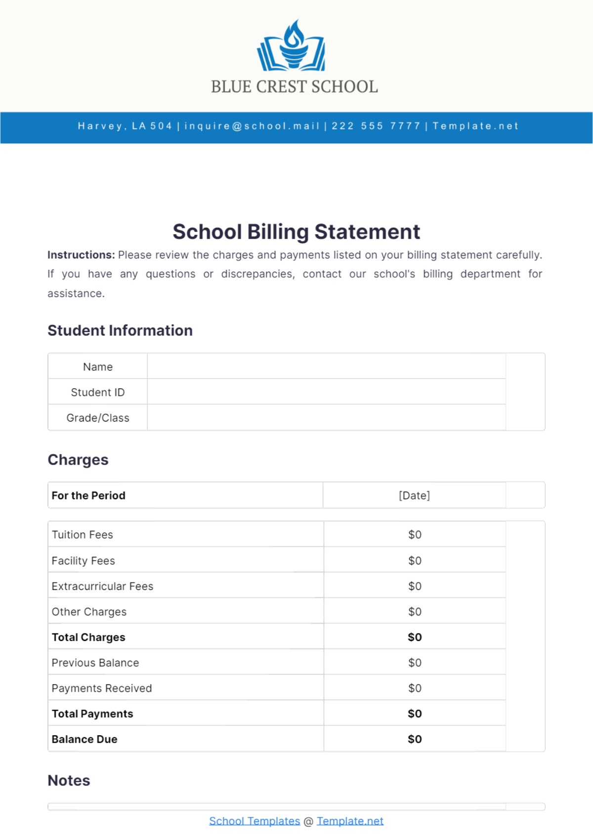 School Billing Statement Template - Edit Online & Download