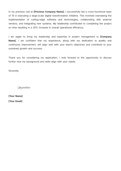 Free Project Manager Cover Letter For Job Application to Edit Online