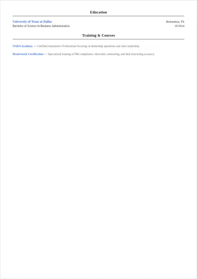 Free Used Car Salesman ATS Resume Template, AI Resume Builder