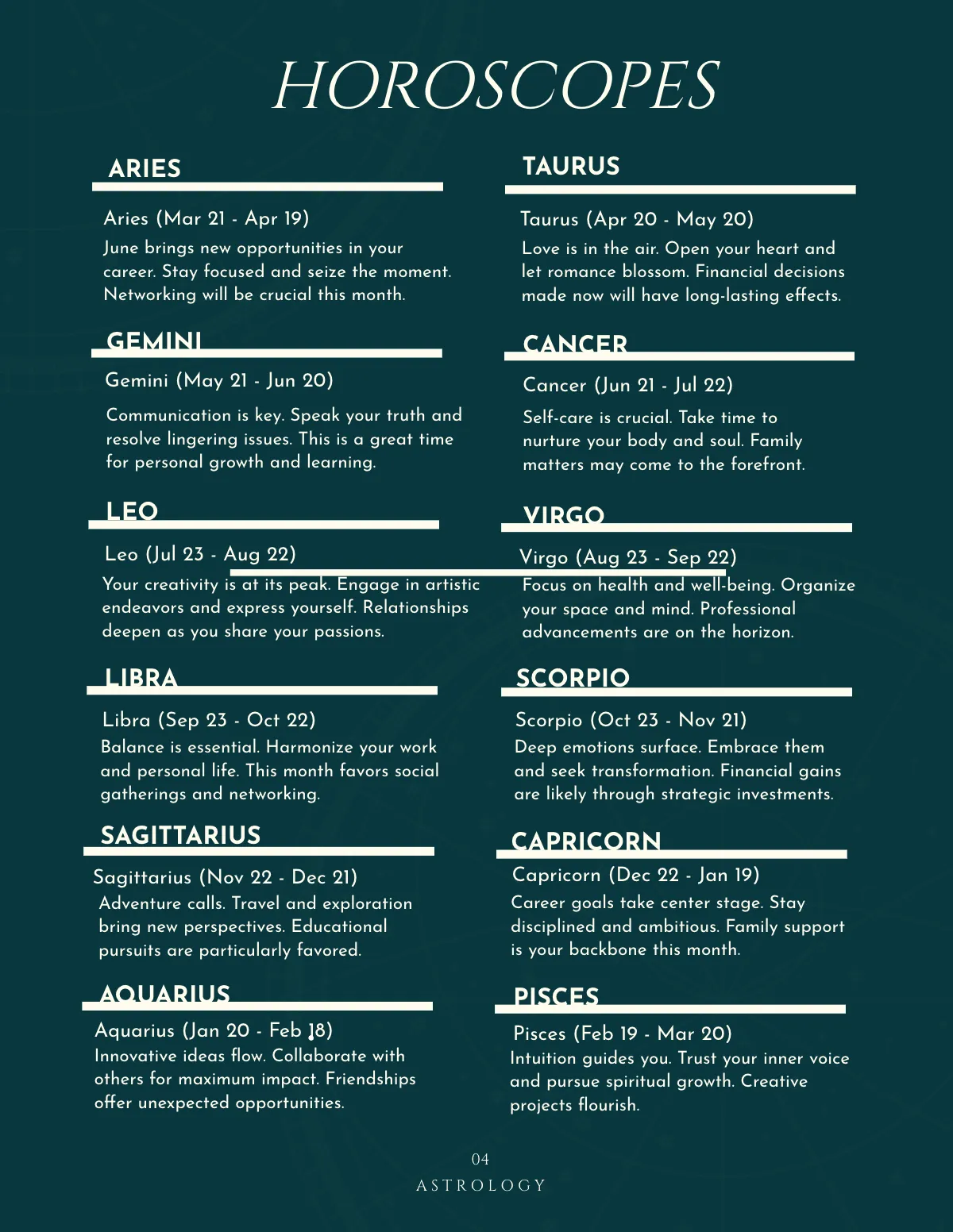 Free Astrology Magazine Template to Edit Online