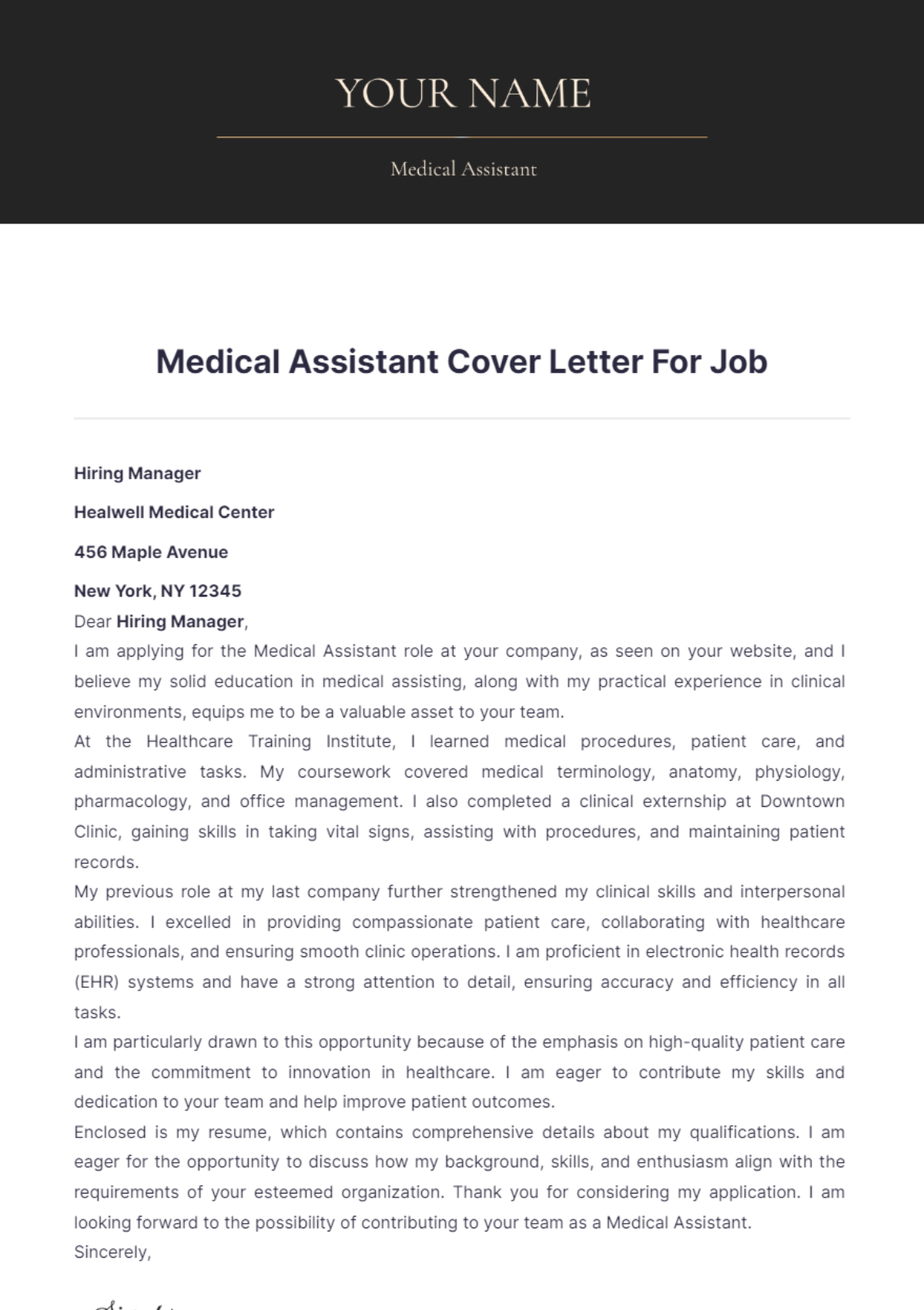 Medical Assistant Cover Letter For Job - Edit Online & Download