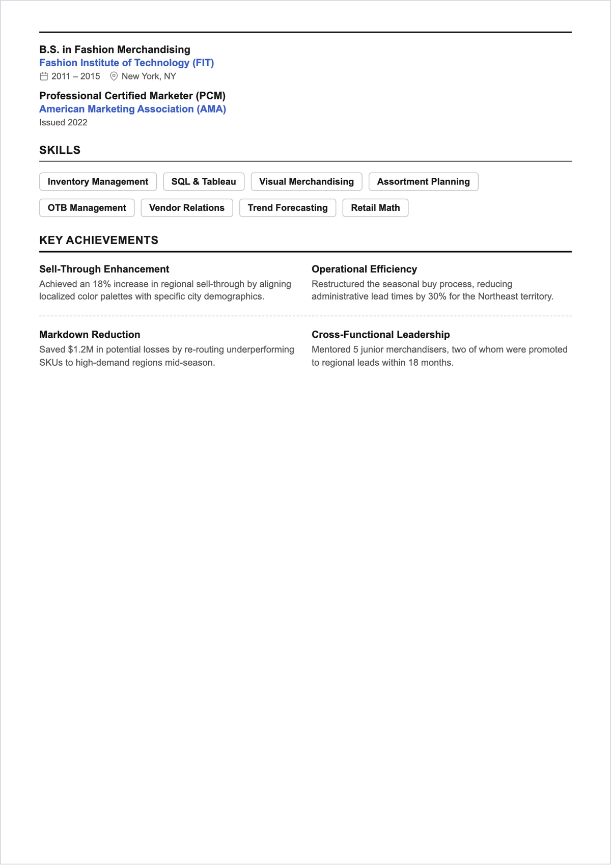 Free Merchandising Advisor ATS Resume Template, AI Resume Builder