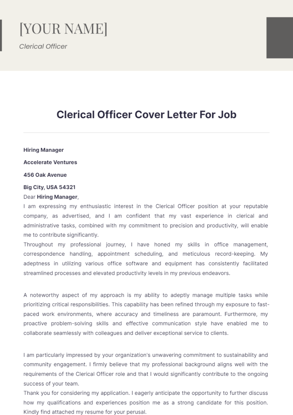 Clerical Officer Cover Letter For Job - Edit Online & Download