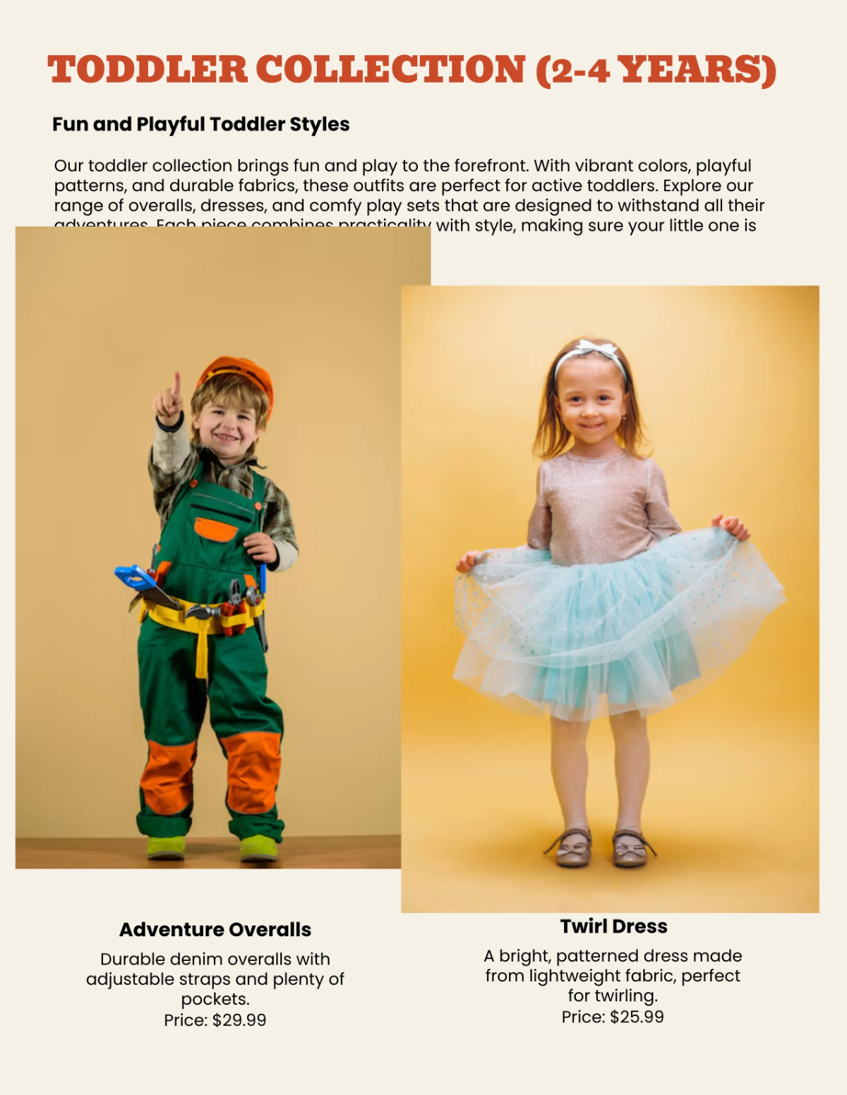 Free Kids Fashion Catalog Template to Edit Online