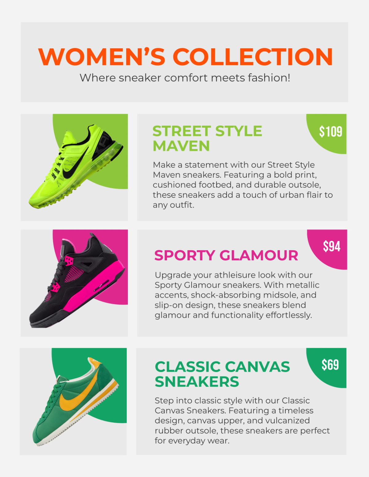 Free Sneakers Catalog Template to Edit Online