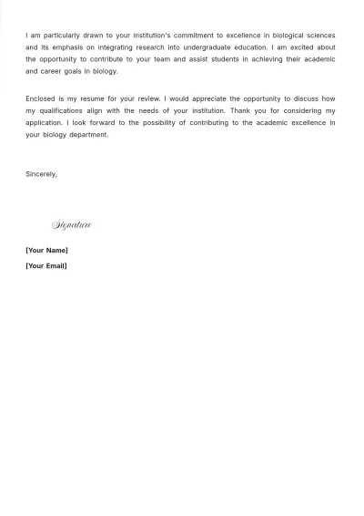 Free Adjunct Faculty Cover Letter For Job Application to Edit Online