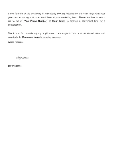 Free Marketing Manager Cover Letter For Job Application to Edit Online