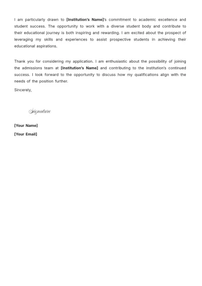 Free Admissions Representative Cover Letter For Job Application to Edit Online