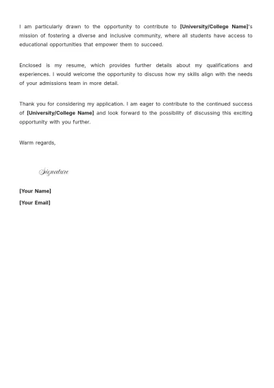 Free Admissions Counselor Cover Letter For Job Application to Edit Online