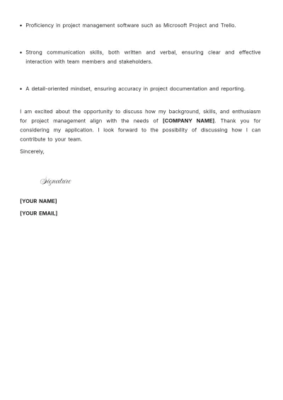 Free Project Assistant Cover Letter For Job to Edit Online