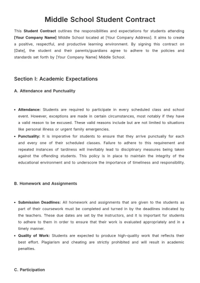 Free Middle School Student Contract Template to Edit Online