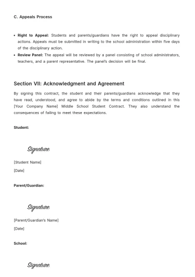 Free Middle School Student Contract Template to Edit Online