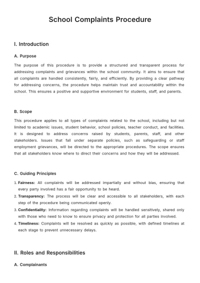 Free School Complaints Procedure Template to Edit Online